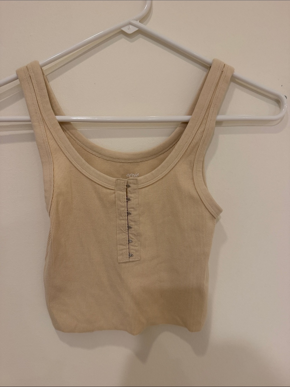 aerie Beige Ribbed Snap-Front Tank Top